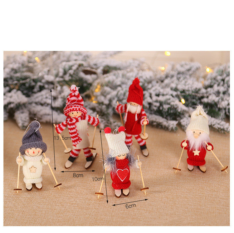 HKM-267155 Wooden Ski Dolls - Christmas Decoration in Various Designs with Wool and Wood Materials