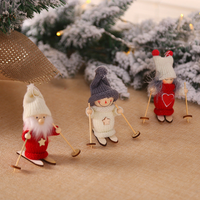 HKM-267155 Wooden Ski Dolls - Christmas Decoration in Various Designs with Wool and Wood Materials