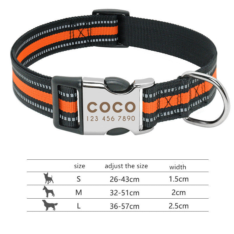 HKM-267539 Custom Adjustable Reflective Dog Collar with Personalized Engraving for Medium to Large Breeds