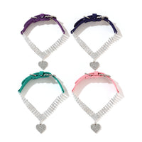 HKM-267539 Fashionable Solid Color Dog and Cat Collar with Leash - Available in Green, Blue, Purple, Pink