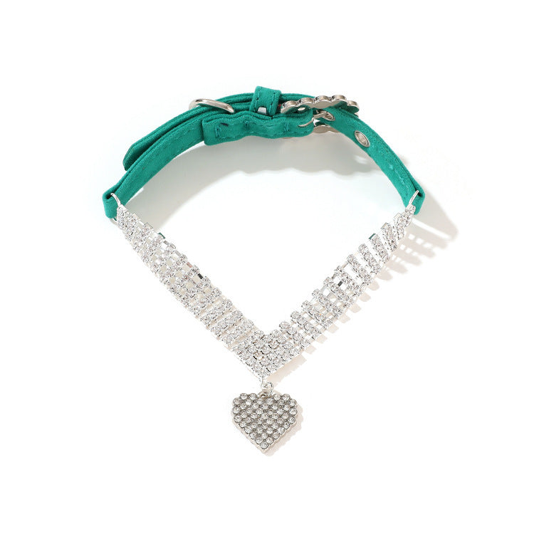 HKM-267539 Fashionable Solid Color Dog and Cat Collar with Leash - Available in Green, Blue, Purple, Pink