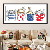 HKM-267539 Kitten in Cup Cartoon Cross Stitch Kit - Eco and Egyptian Cotton Embroidery Options Available