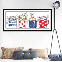HKM-267539 Kitten in Cup Cartoon Cross Stitch Kit - Eco and Egyptian Cotton Embroidery Options Available