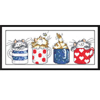 HKM-267539 Kitten in Cup Cartoon Cross Stitch Kit - Eco and Egyptian Cotton Embroidery Options Available