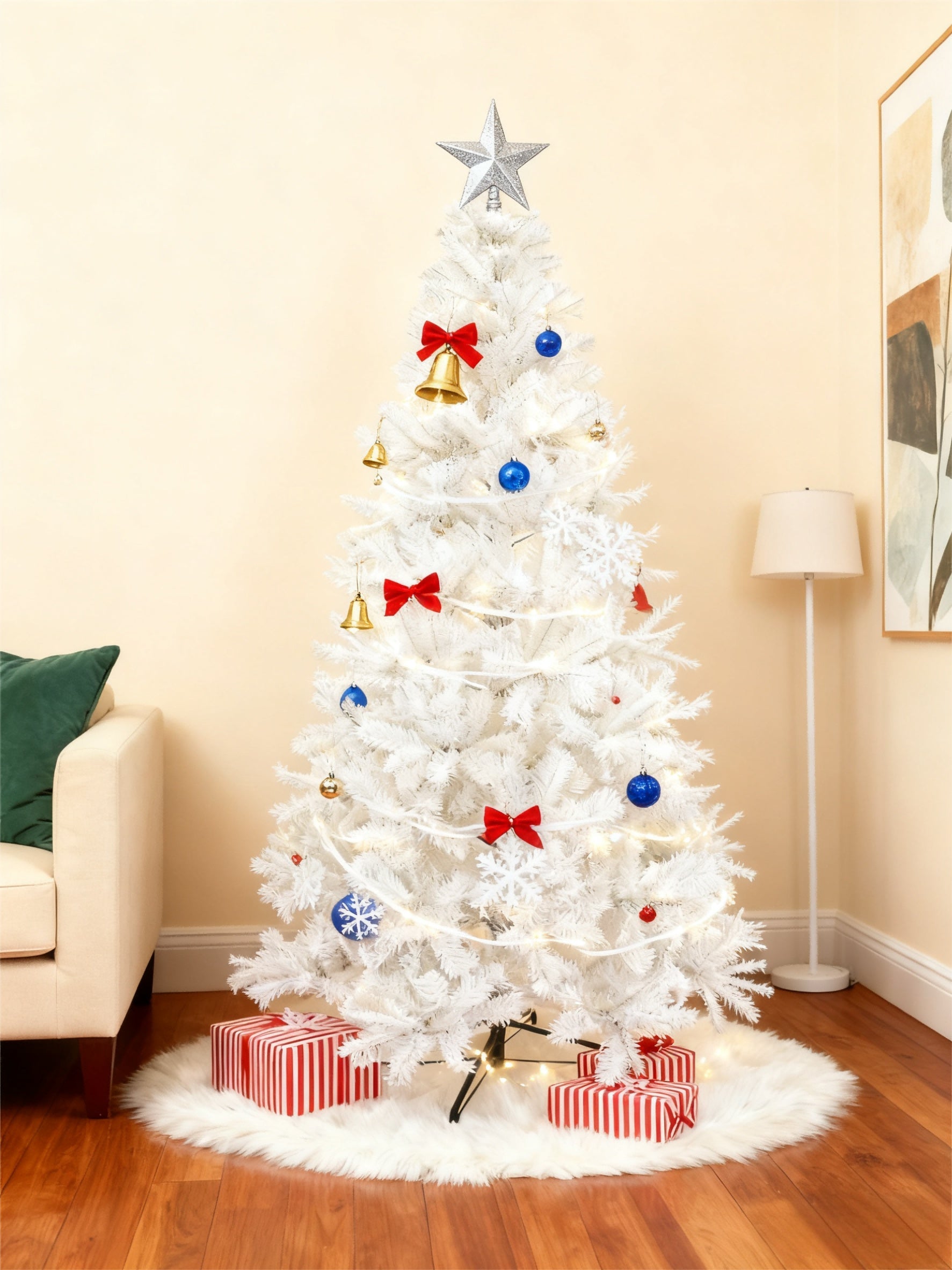 HKM-267667 Slim Artificial Christmas Tree in White - Available in 150cm, 180cm, and 210cm Sizes