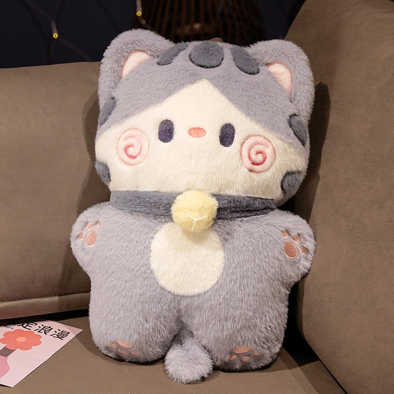 HKM-267987 Cute Cartoon Plush Cat Throw Pillow - Milk, White, and Grey Variants, 30*40 cm