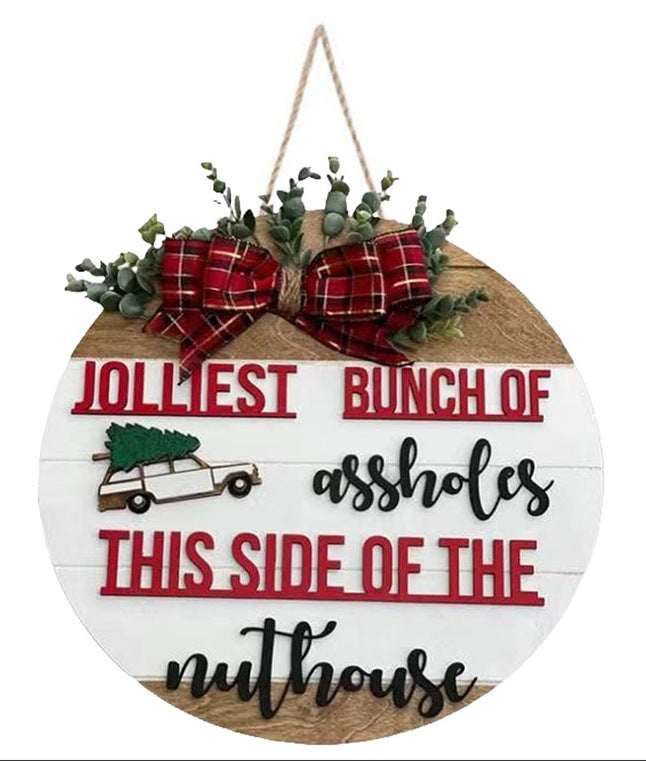 HKM-267987 Wooden Christmas Door Sign Garland for Modern Holiday Decor