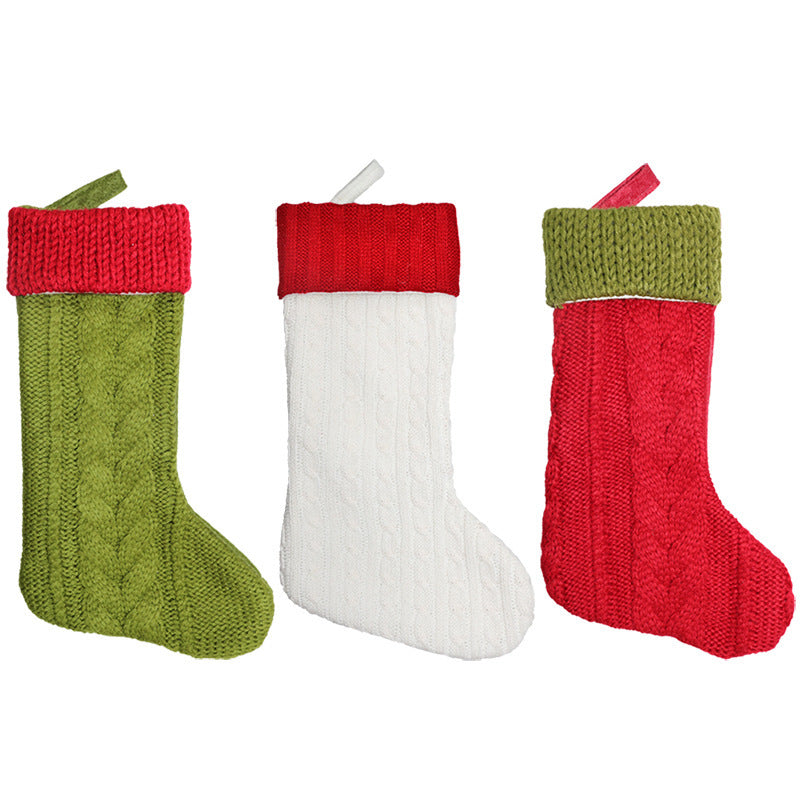 HKM-268307 Knitted Medium Gift Bag in Red, White, and Green - Handcrafted Non-Woven Fabric 32.5cm Height