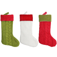 HKM-268307 Knitted Medium Gift Bag in Red, White, and Green - Handcrafted Non-Woven Fabric 32.5cm Height