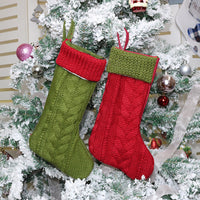 HKM-268307 Knitted Medium Gift Bag in Red, White, and Green - Handcrafted Non-Woven Fabric 32.5cm Height