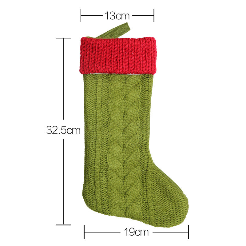HKM-268307 Knitted Medium Gift Bag in Red, White, and Green - Handcrafted Non-Woven Fabric 32.5cm Height