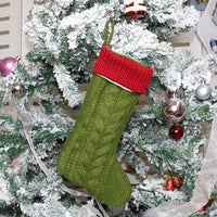 HKM-268307 Knitted Medium Gift Bag in Red, White, and Green - Handcrafted Non-Woven Fabric 32.5cm Height