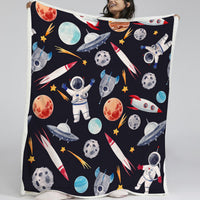 HKM-268691 Cozy Astronaut Themed Lamb Wool Blanket - Soft Sherpa Fleece for Home, Office, and Outdoor Use