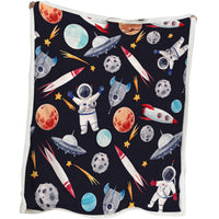 HKM-268691 Cozy Astronaut Themed Lamb Wool Blanket - Soft Sherpa Fleece for Home, Office, and Outdoor Use