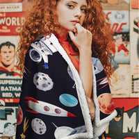 HKM-268691 Cozy Astronaut Themed Lamb Wool Blanket - Soft Sherpa Fleece for Home, Office, and Outdoor Use