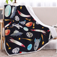 HKM-268691 Cozy Astronaut Themed Lamb Wool Blanket - Soft Sherpa Fleece for Home, Office, and Outdoor Use