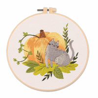 HKM-268691 Naughty Cat Cartoon Embroidery Pattern DIY Kit with Embroidery Frame - 30x30cm Canvas