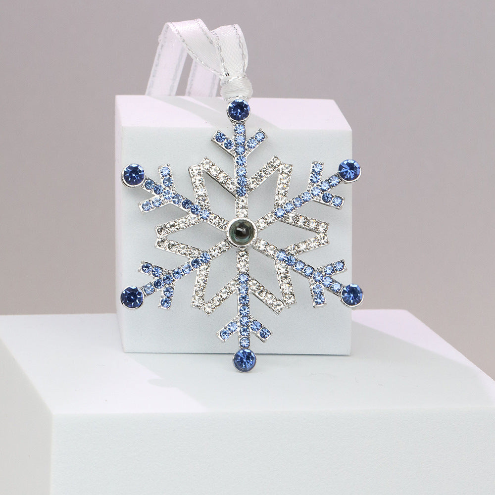 HKM-268819 Elegant Snowflake Projection Pendant in Silver, Pink, and Blue – Customizable Design