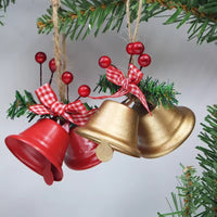 HKM-269139 Hawthorn Bow Hemp Rope Bell Decoration – Double Bell Pendant in White, Red, Gold, Green