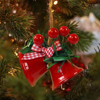 HKM-269139 Hawthorn Bow Hemp Rope Bell Decoration – Double Bell Pendant in White, Red, Gold, Green