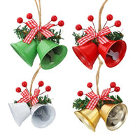 HKM-269139 Hawthorn Bow Hemp Rope Bell Decoration – Double Bell Pendant in White, Red, Gold, Green