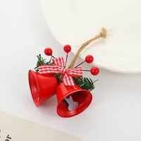 HKM-269139 Hawthorn Bow Hemp Rope Bell Decoration – Double Bell Pendant in White, Red, Gold, Green