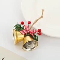 HKM-269139 Hawthorn Bow Hemp Rope Bell Decoration – Double Bell Pendant in White, Red, Gold, Green