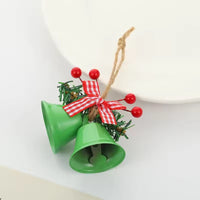 HKM-269139 Hawthorn Bow Hemp Rope Bell Decoration – Double Bell Pendant in White, Red, Gold, Green
