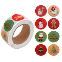 HKM-269459 Kraft Paper Round Stickers for Christmas Day Decoration - 500 Pieces per Roll
