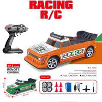HKM-269843 1/16 Scale Four Wheel Drive Drift Remote Control Car with Replaceable Tires and Obstacles, Indoor-Outdoor Use