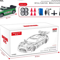 HKM-269843 1/16 Scale Four Wheel Drive Drift Remote Control Car with Replaceable Tires and Obstacles, Indoor-Outdoor Use