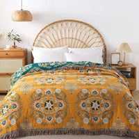 HKM-269843 Pure Cotton Landscape Gauze Towel Blanket with Tassels for Summer, Available in Multiple Sizes