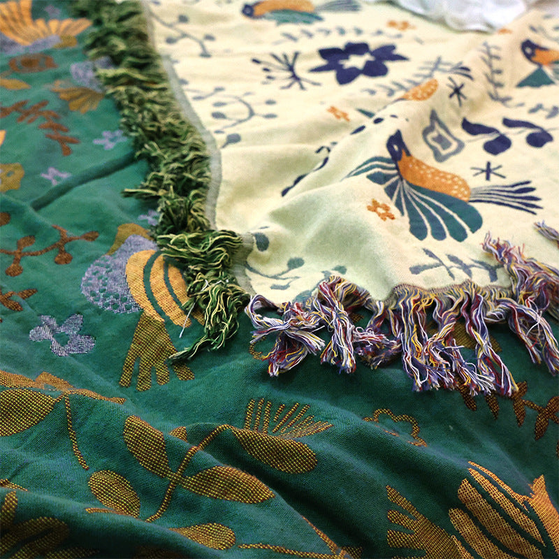HKM-269843 Pure Cotton Landscape Gauze Towel Blanket with Tassels for Summer, Available in Multiple Sizes