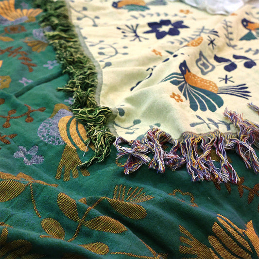 HKM-269843 Pure Cotton Landscape Gauze Towel Blanket with Tassels for Summer, Available in Multiple Sizes