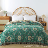 HKM-269843 Pure Cotton Landscape Gauze Towel Blanket with Tassels for Summer, Available in Multiple Sizes