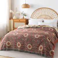 HKM-269843 Pure Cotton Landscape Gauze Towel Blanket with Tassels for Summer, Available in Multiple Sizes