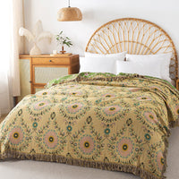 HKM-269843 Pure Cotton Landscape Gauze Towel Blanket with Tassels for Summer, Available in Multiple Sizes