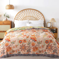 HKM-269843 Pure Cotton Landscape Gauze Towel Blanket with Tassels for Summer, Available in Multiple Sizes