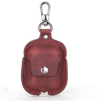 HKM-269907 Leather AirPods Cover with Keychain and Waist Belt Hook, Soft Vintage Design, Charging Hole Access, Compatible with iPhone Models