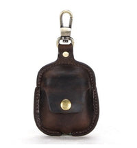HKM-269907 Leather AirPods Cover with Keychain and Waist Belt Hook, Soft Vintage Design, Charging Hole Access, Compatible with iPhone Models