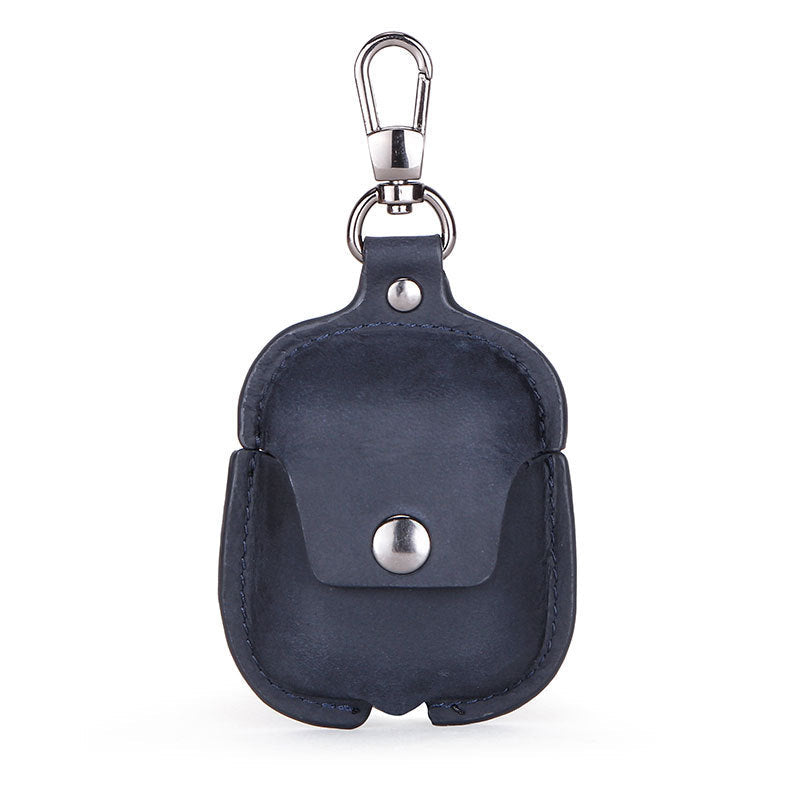 HKM-269907 Leather AirPods Cover with Keychain and Waist Belt Hook, Soft Vintage Design, Charging Hole Access, Compatible with iPhone Models