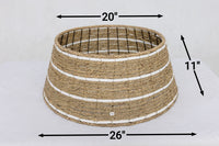 HKM-269971 Woven Seagrass and White Paper Rope Christmas Tree Collar for Coastal Boho Decor