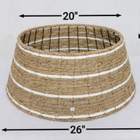 HKM-269971 Woven Seagrass and White Paper Rope Christmas Tree Collar for Coastal Boho Decor