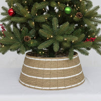 HKM-269971 Woven Seagrass and White Paper Rope Christmas Tree Collar for Coastal Boho Decor