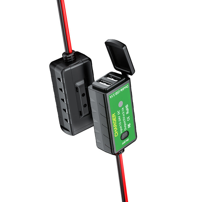 HKM-270035 12V Dual USB Waterproof Motorcycle Charger - SAE to USB, 2400mA Output