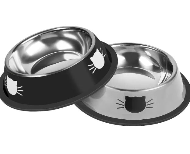 HKM-270355 Durable Stainless Steel Pet Bowl with Non-Slip Rubber Base and Fade-Resistant Design