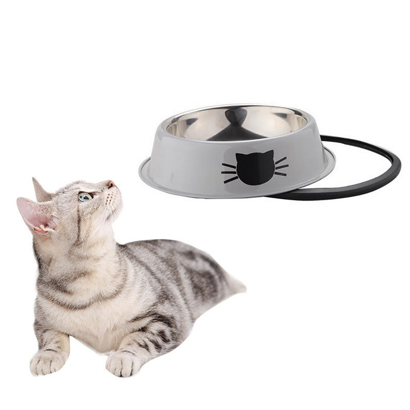 HKM-270355 Durable Stainless Steel Pet Bowl with Non-Slip Rubber Base and Fade-Resistant Design