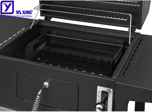 KTX-270355 Stainless Steel Charcoal Grill with Trolley - Outdoor BBQ Table Grill