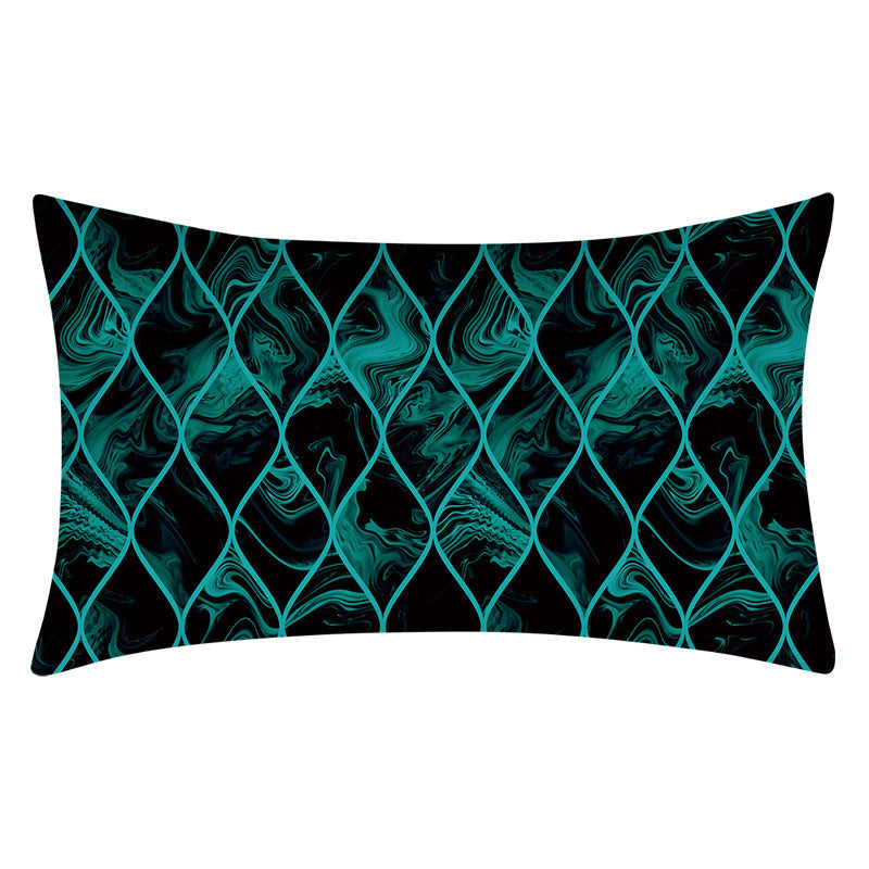HKM-270547 Teal Geometric Abstraction Lumbar Cushion Cover - Peach Skin Material, 30x50cm