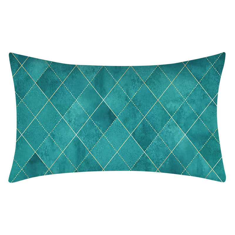 HKM-270547 Teal Geometric Abstraction Lumbar Cushion Cover - Peach Skin Material, 30x50cm
